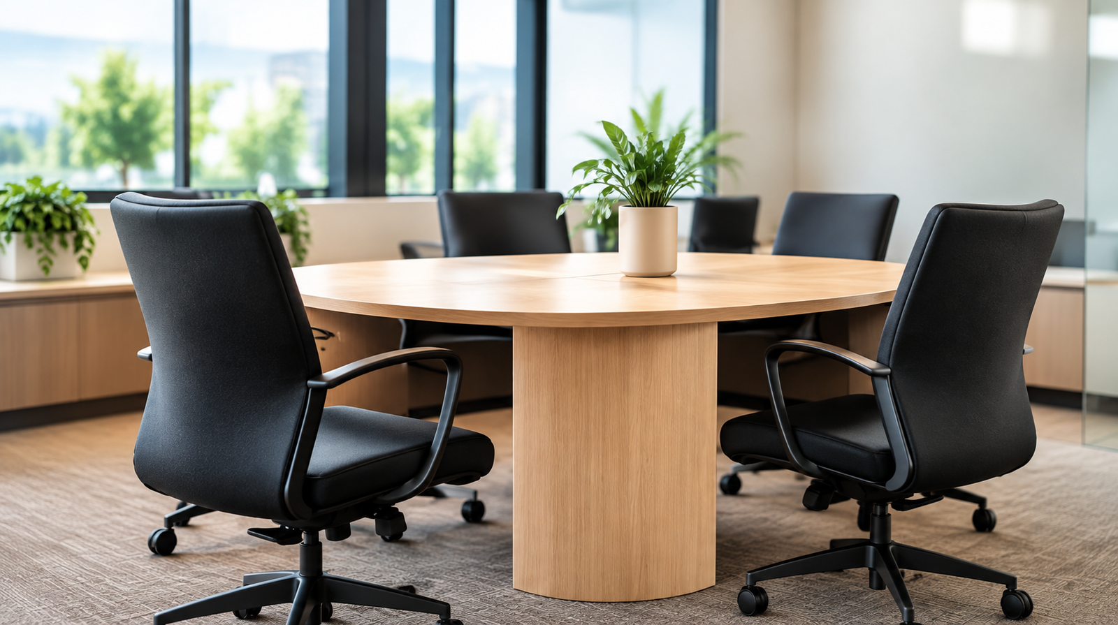 Tidy office with desk and chairs
