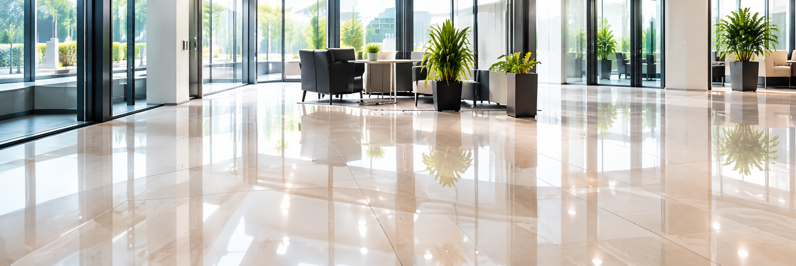 Polished office floor after cleaning